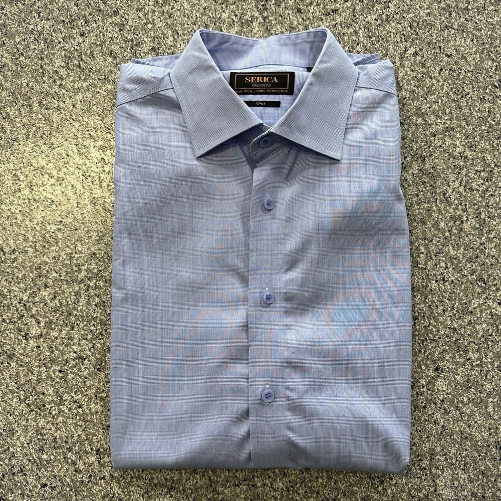 Serica Dress Shirt Mens 16 Classics Long Sleeve Button Down 2 Ply Blue Plaid